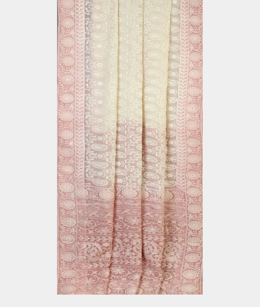 White Georgette Silk Embroidery Saree T4688582