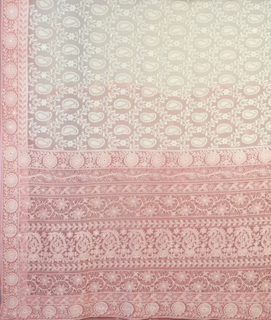 White Georgette Silk Embroidery Saree T4688585