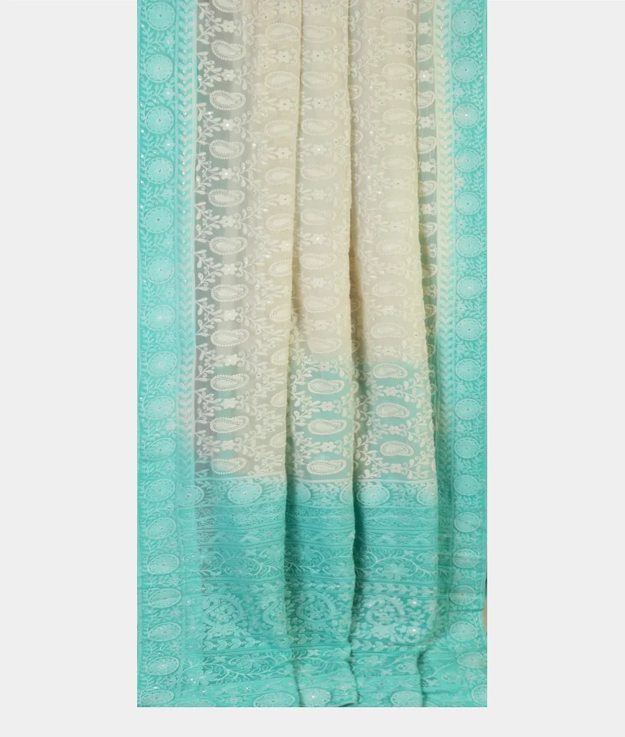 White Georgette Silk Embroidery SareeT4688592