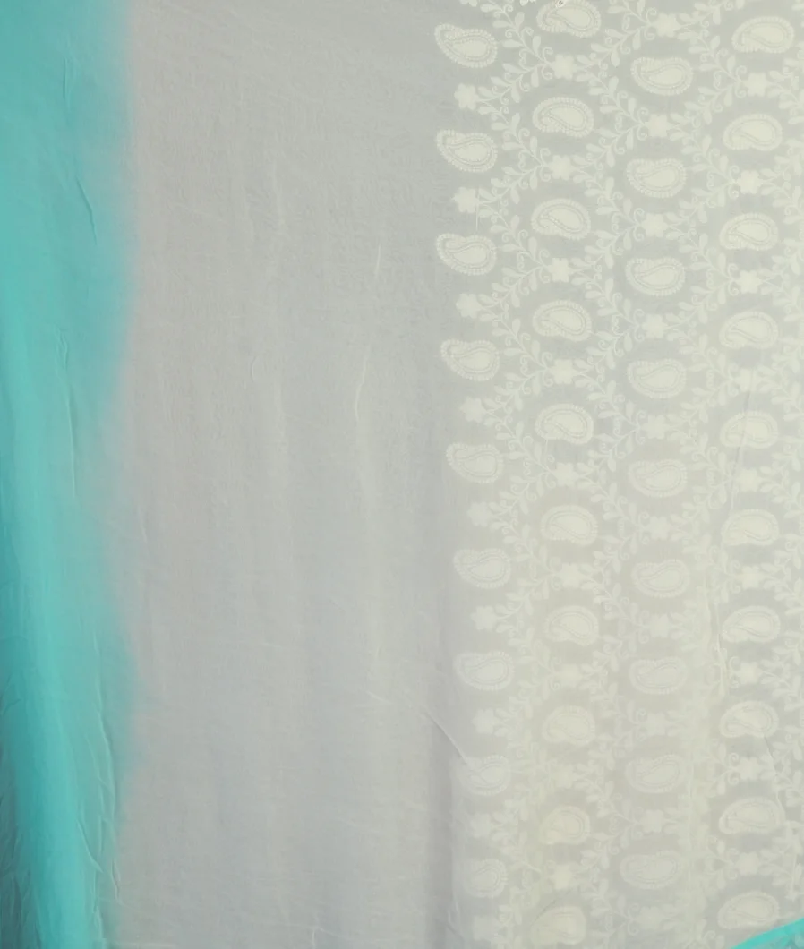 White Georgette Silk Embroidery SareeT4688593