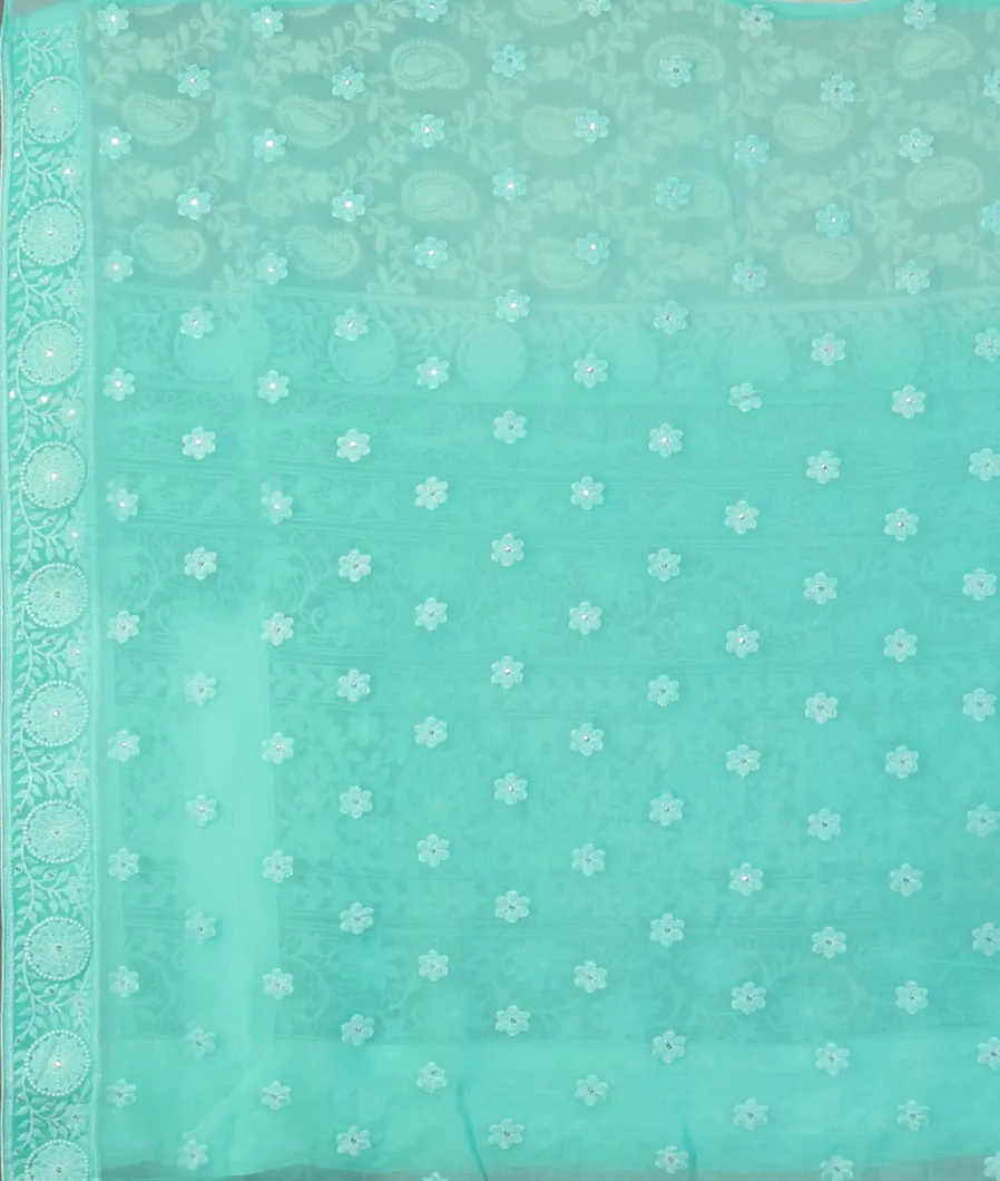 White Georgette Silk Embroidery SareeT4688594