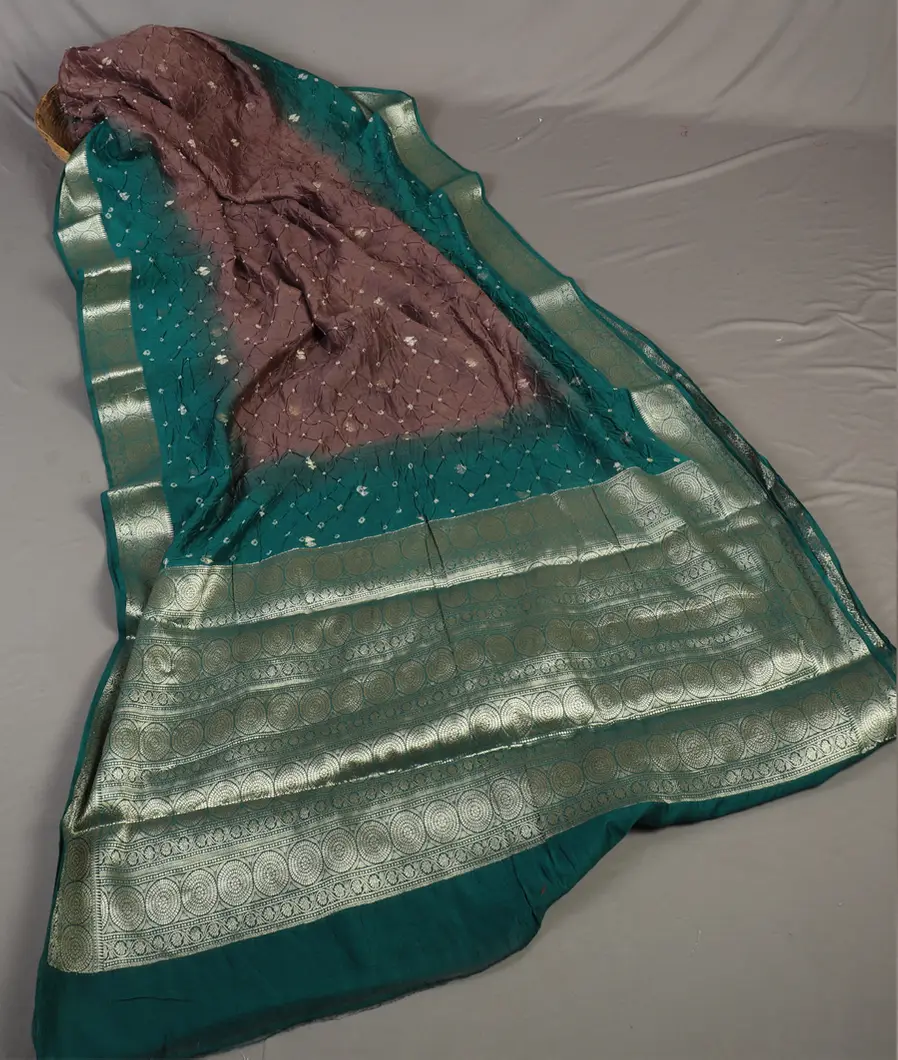 Brown Bandhani Chaniya Silk Saree T4702572
