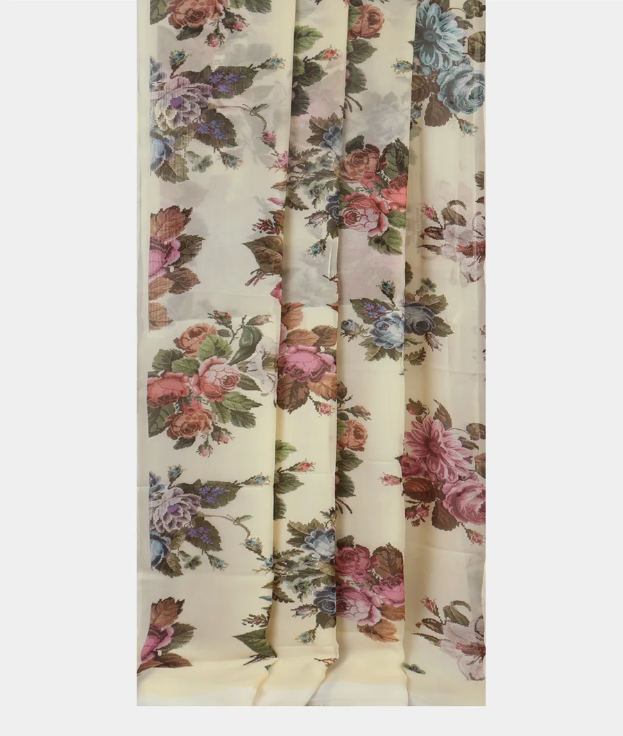 Off - White Chiffon Silk Saree T4699332