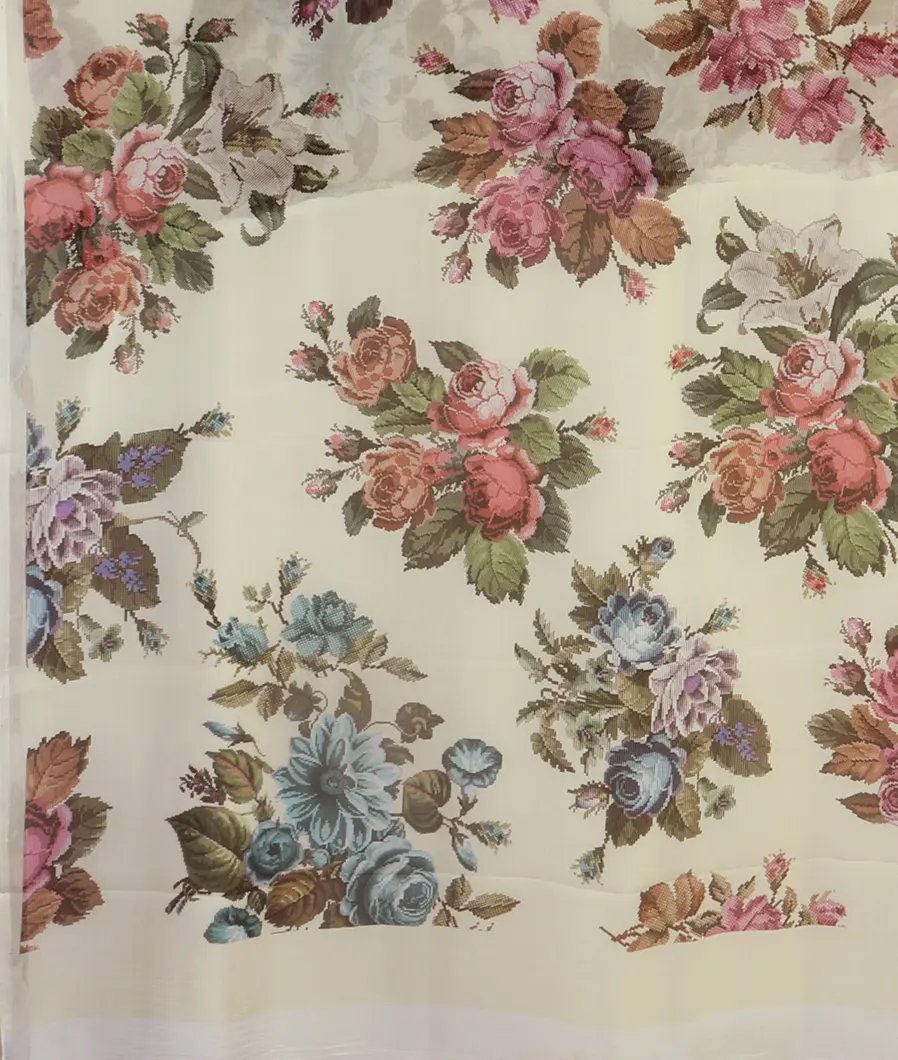 Off - White Chiffon Silk Saree T4699334