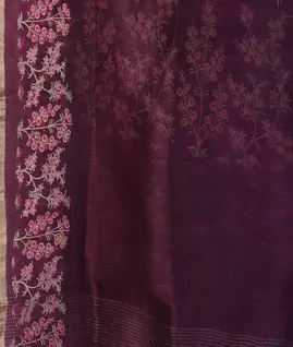 Purple Linen Printed Saree T4715303
