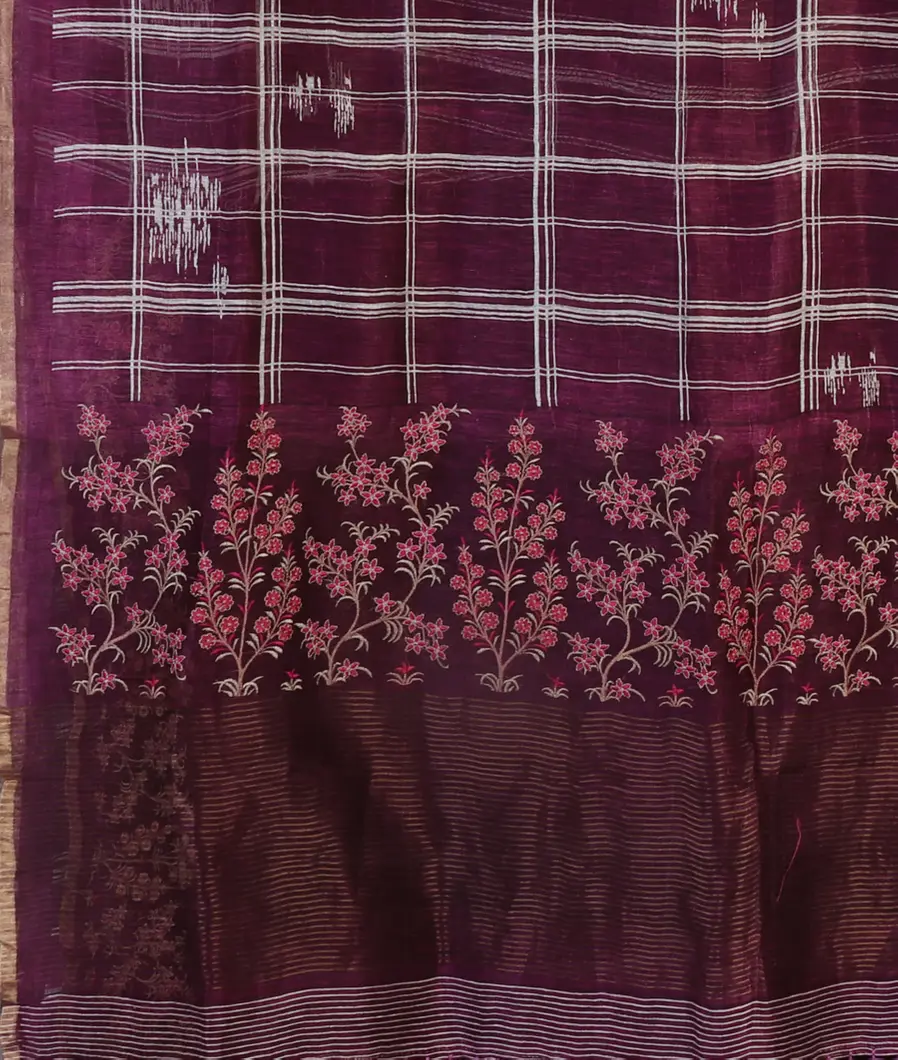 Purple Linen Printed Saree T4715304