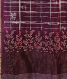 Purple Linen Printed Saree T4715304