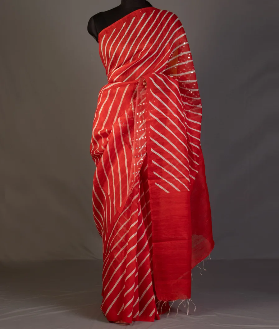 Red Kora Tussar Saree T463827-image