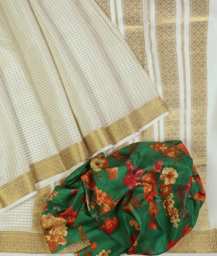 White Mysore Crepe Silk Saree T4713232