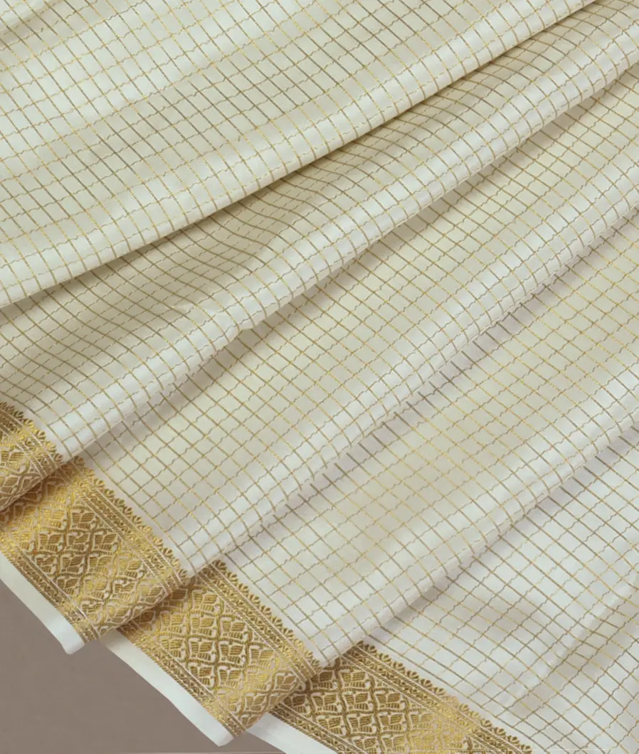 White Mysore Crepe Silk Saree T4713235