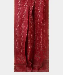 Red Linen Printed Saree T4715162