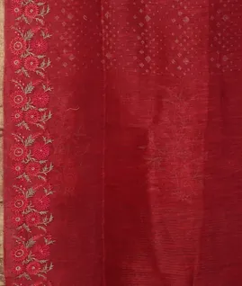 Red Linen Printed Saree T4715163