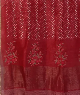 Red Linen Printed Saree T4715164