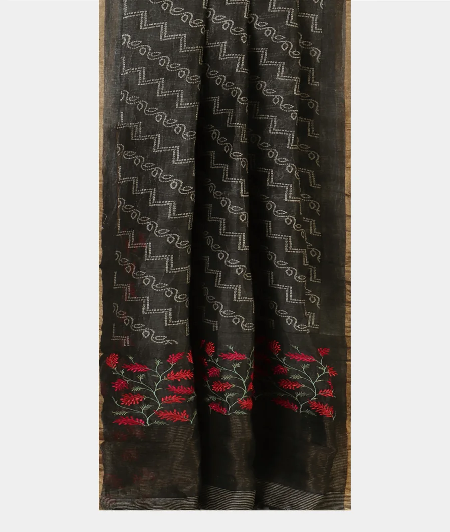 Black Linen Printed Saree T4714912