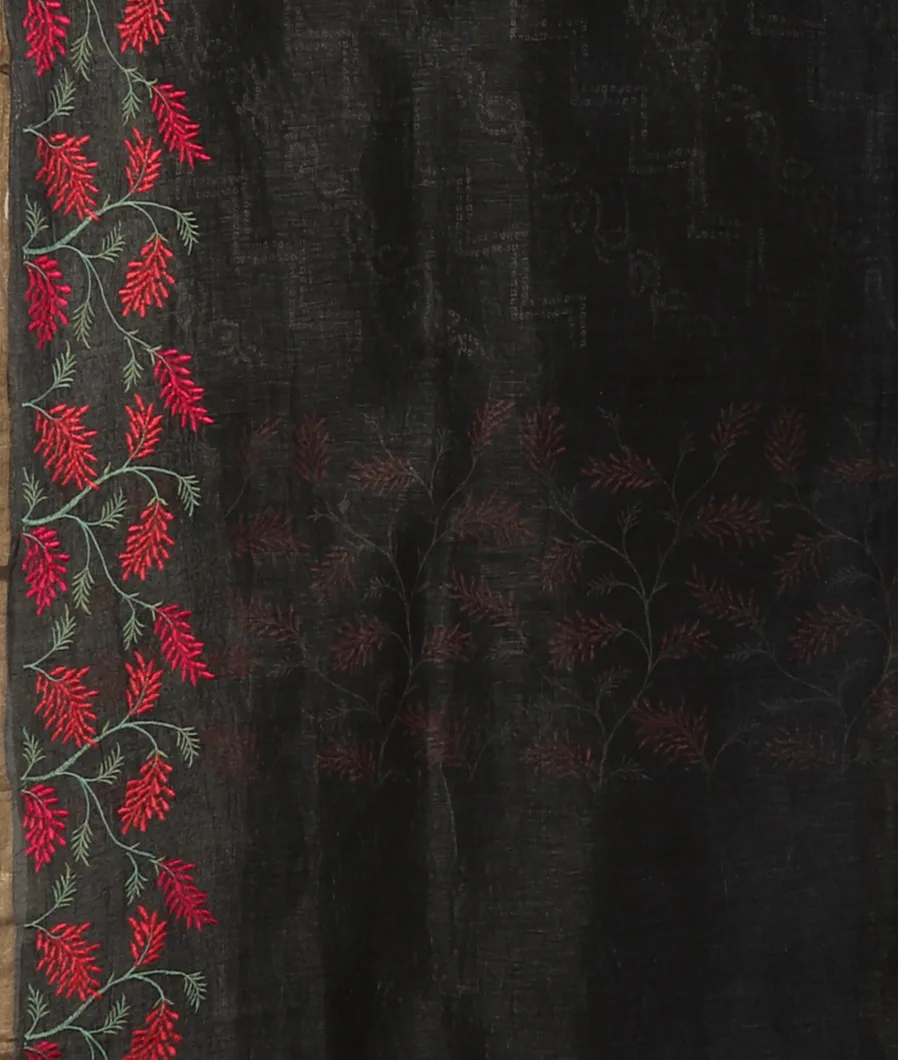Black Linen Printed Saree T4714913