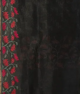 Black Linen Printed Saree T4714913