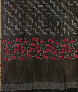 Black Linen Printed Saree T4714914
