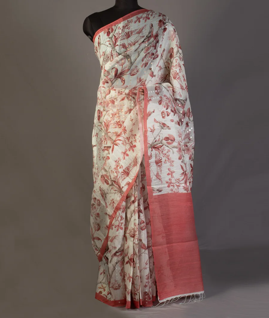 White Kora Tussar Saree T454723-image