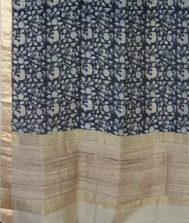 Blue Soft Tussar Printed Saree T4702164