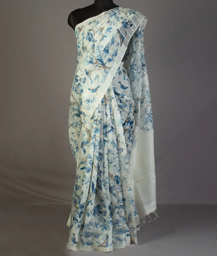 White Kora Tussar Saree T4638082