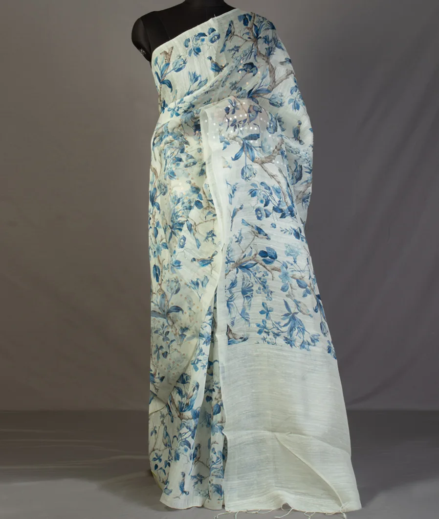 White Kora Tussar Saree T463808-image