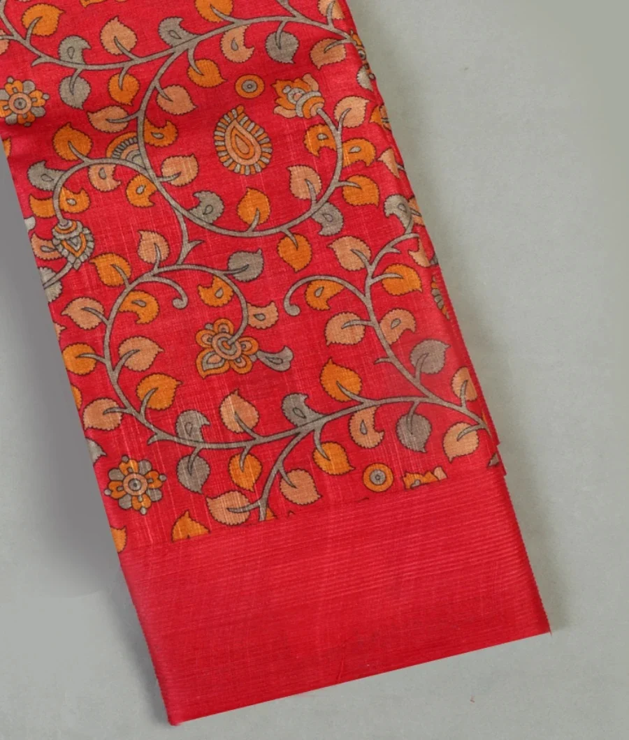 Red Tussar Printed Saree T4503084