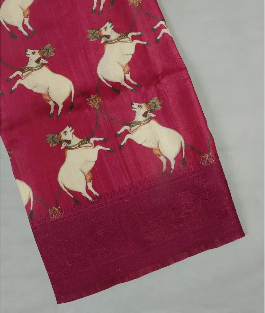 Reddish Pink Tussar Printed Saree T3806934