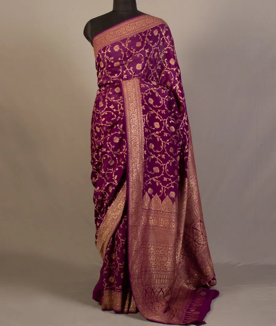 Purple Banaras Crepe Silk Saree T459628-image