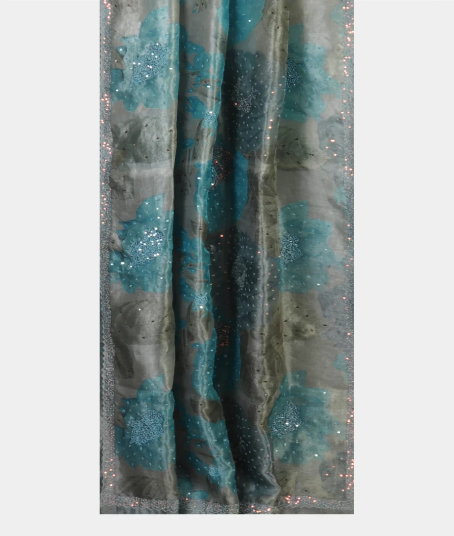 Grey Tissue Organza Printed Saree T4720672
