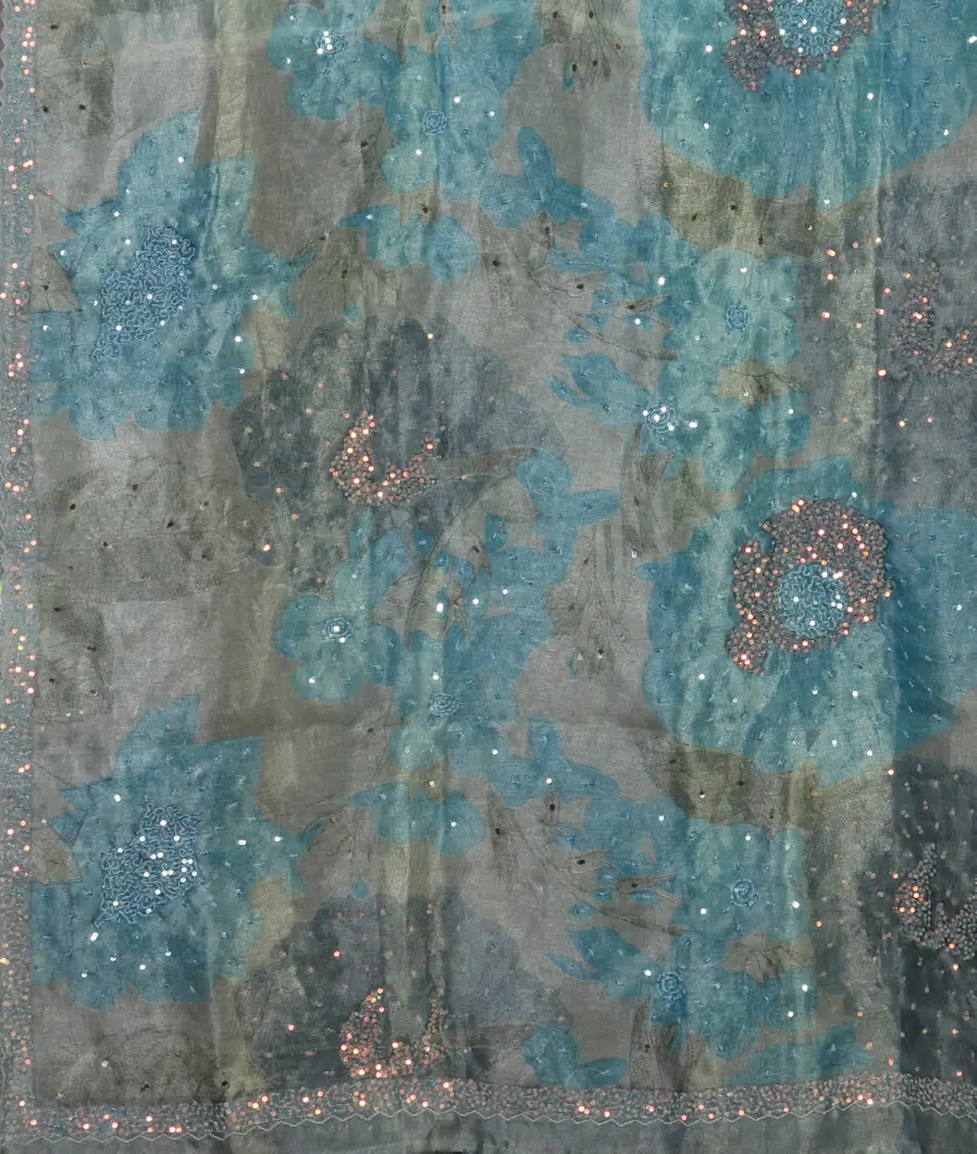 Grey Tissue Organza Printed Saree T4720674