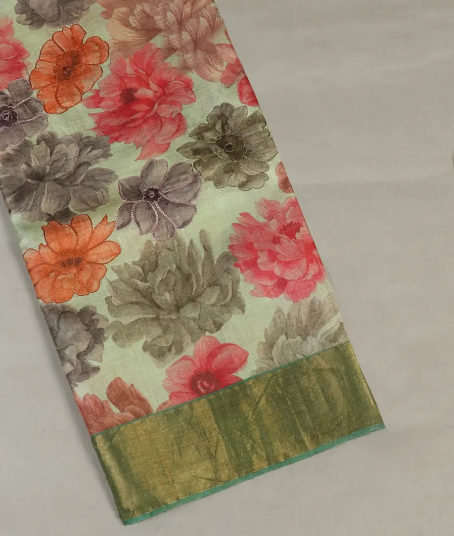 Green Tussar Printed Saree T472153-image