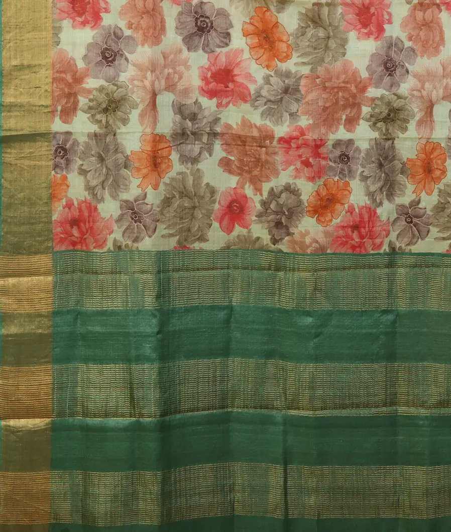 Green Tussar Printed Saree T4721534