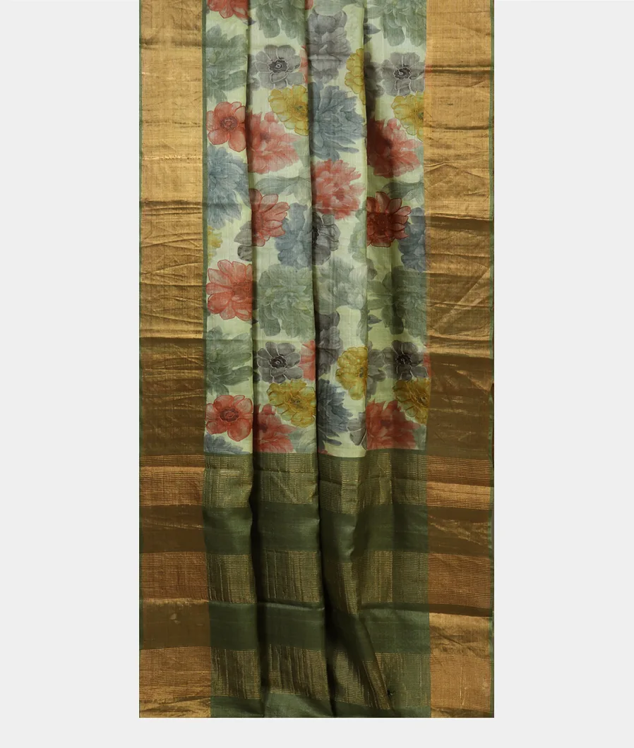 Green Tussar Printed Saree T4721502