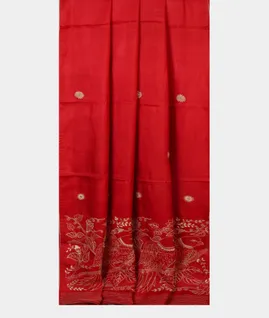 Red Tussar Embroidery Saree T4705162