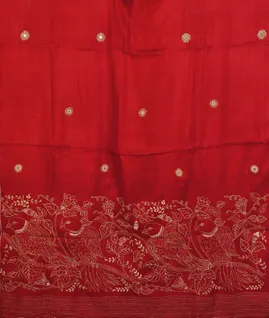 Red Tussar Embroidery Saree T4705164
