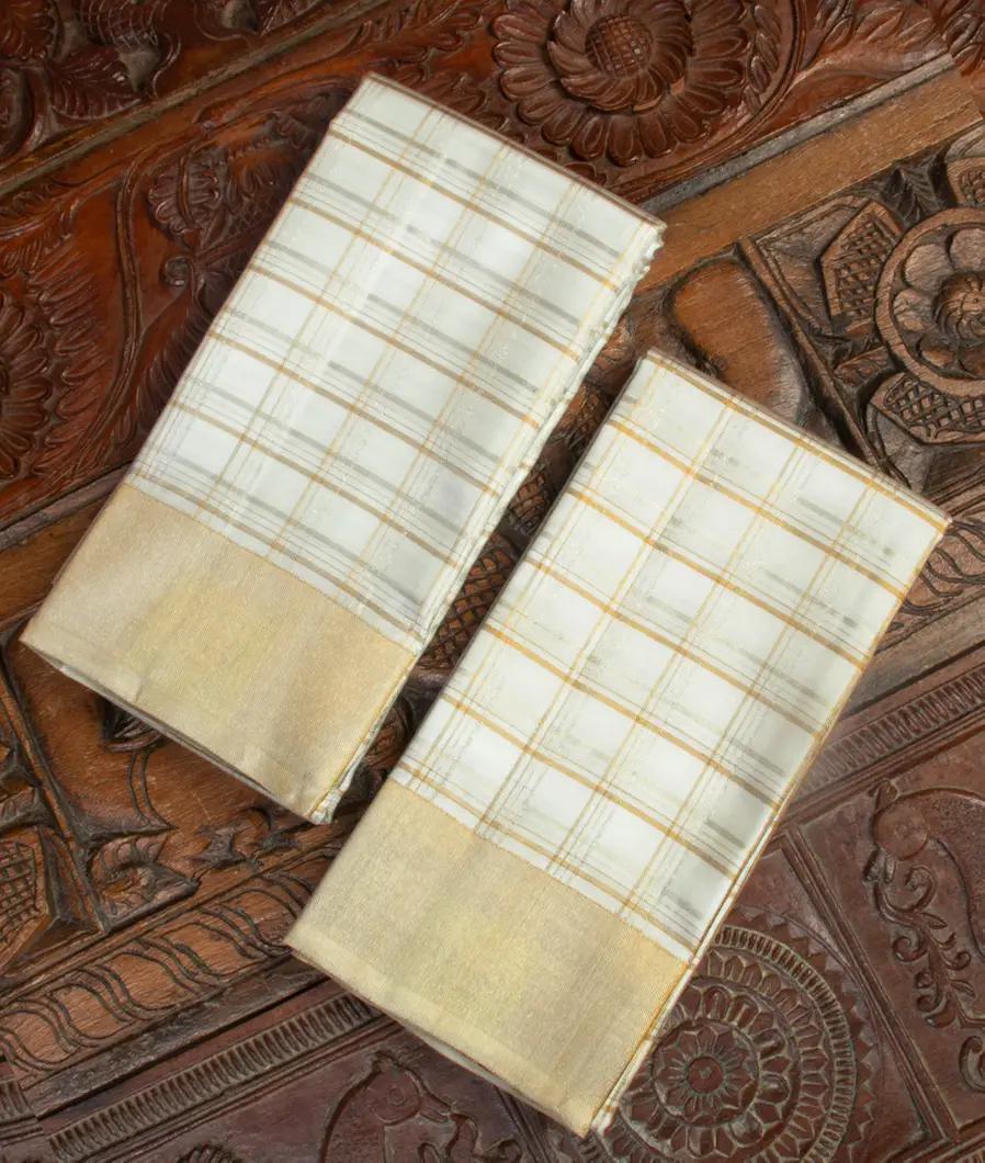 White Handwoven Kanjivaram Silk Dhoti and Vastharam T474273-image