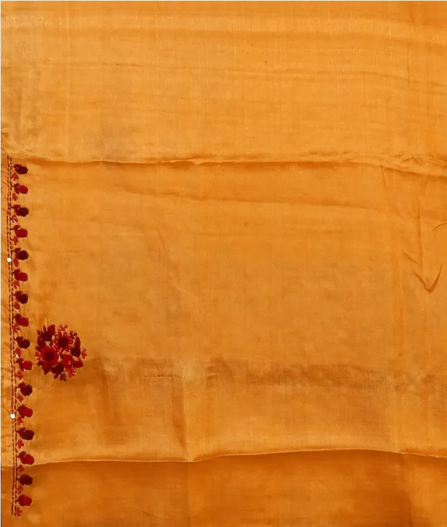 Yellow Tussar Embroidery Saree T4582353
