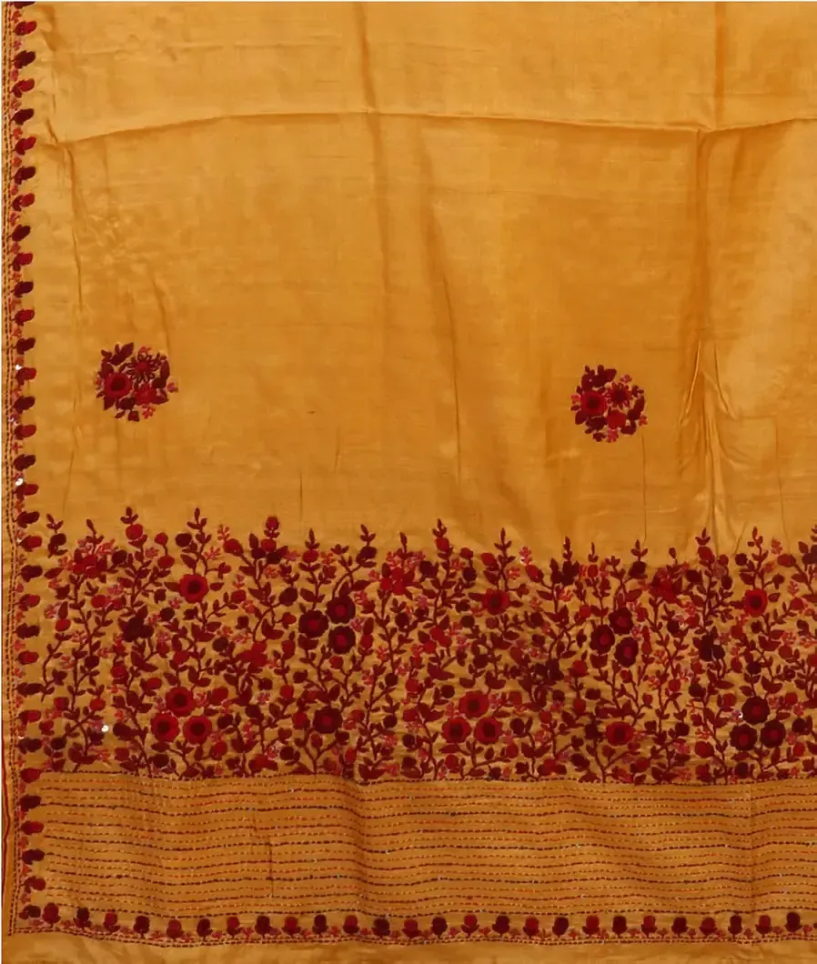 Yellow Tussar Embroidery Saree T4582354