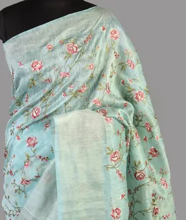 Blue Linen Embroidery Saree T4688321