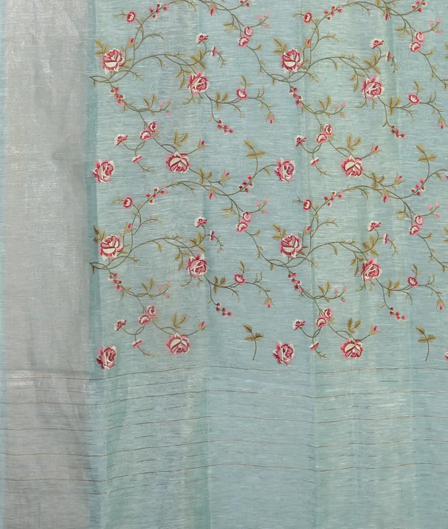 Blue Linen Embroidery Saree T4688324
