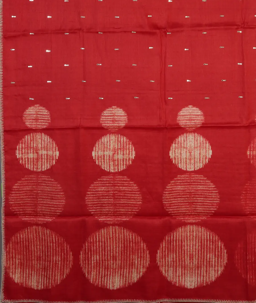 Red Tussar Embroidery Saree T4734584