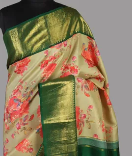 Light Khaki Printed Kanjivaram Silk Saree T4128491