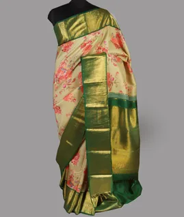 Light Khaki Printed Kanjivaram Silk Saree T4128492