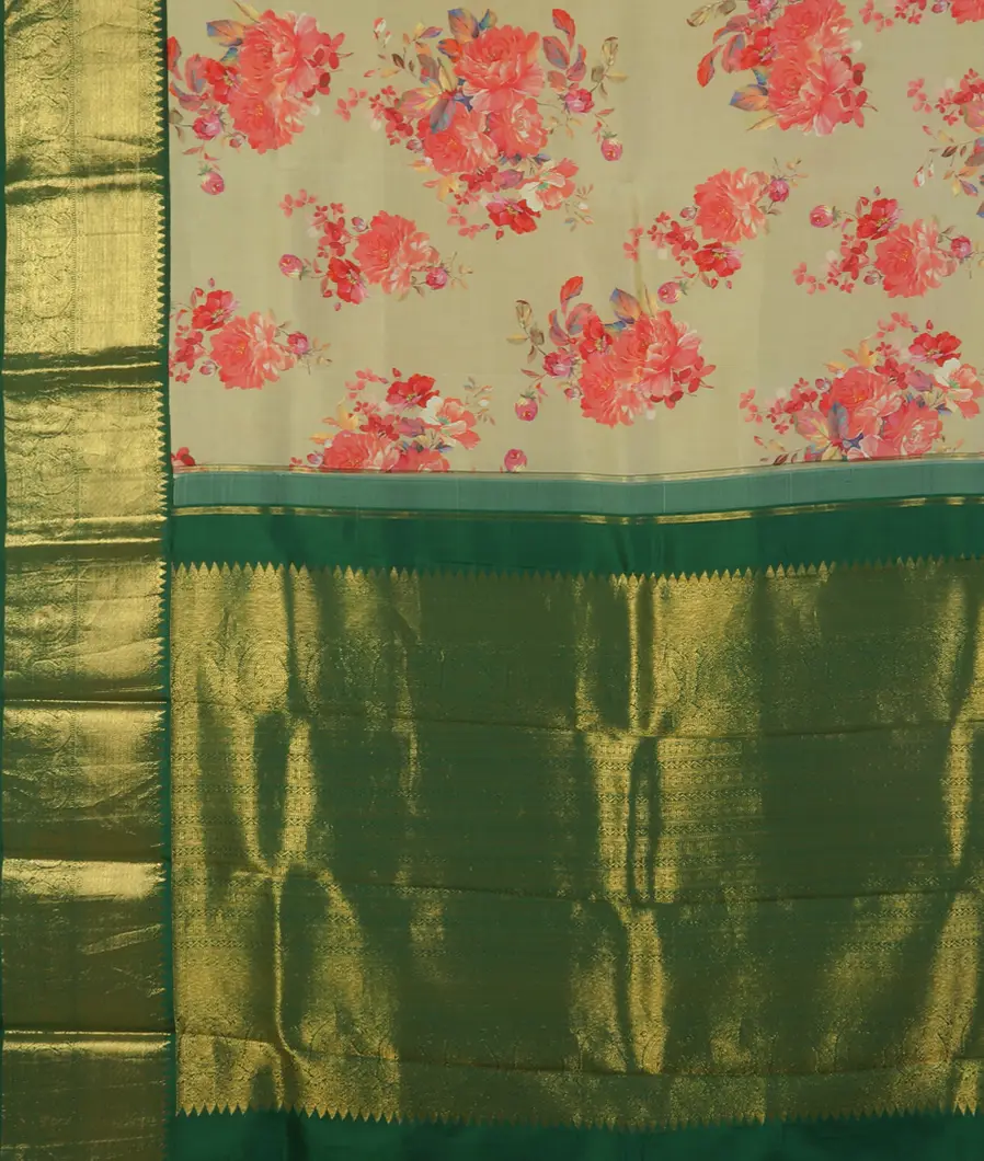 Light Khaki Printed Kanjivaram Silk Saree T4128494
