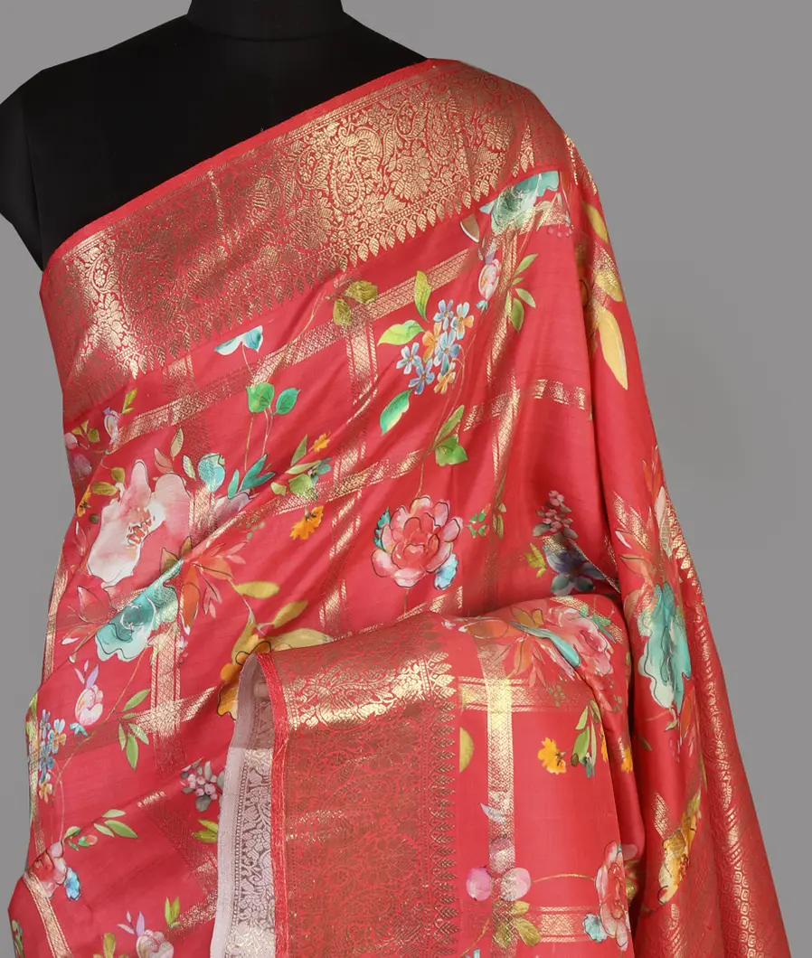 Dark Peach Printed Kanjivaram Silk Saree T432394-image