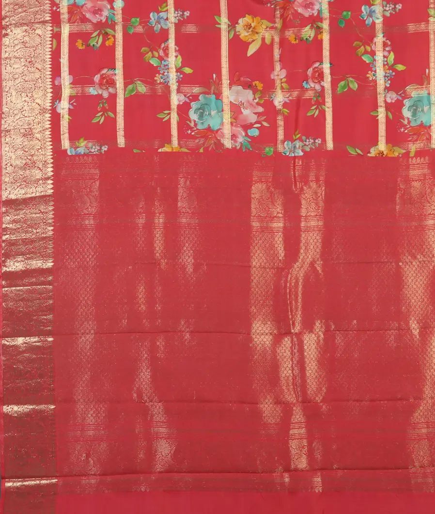 Dark Peach Printed Kanjivaram Silk Saree T4323944