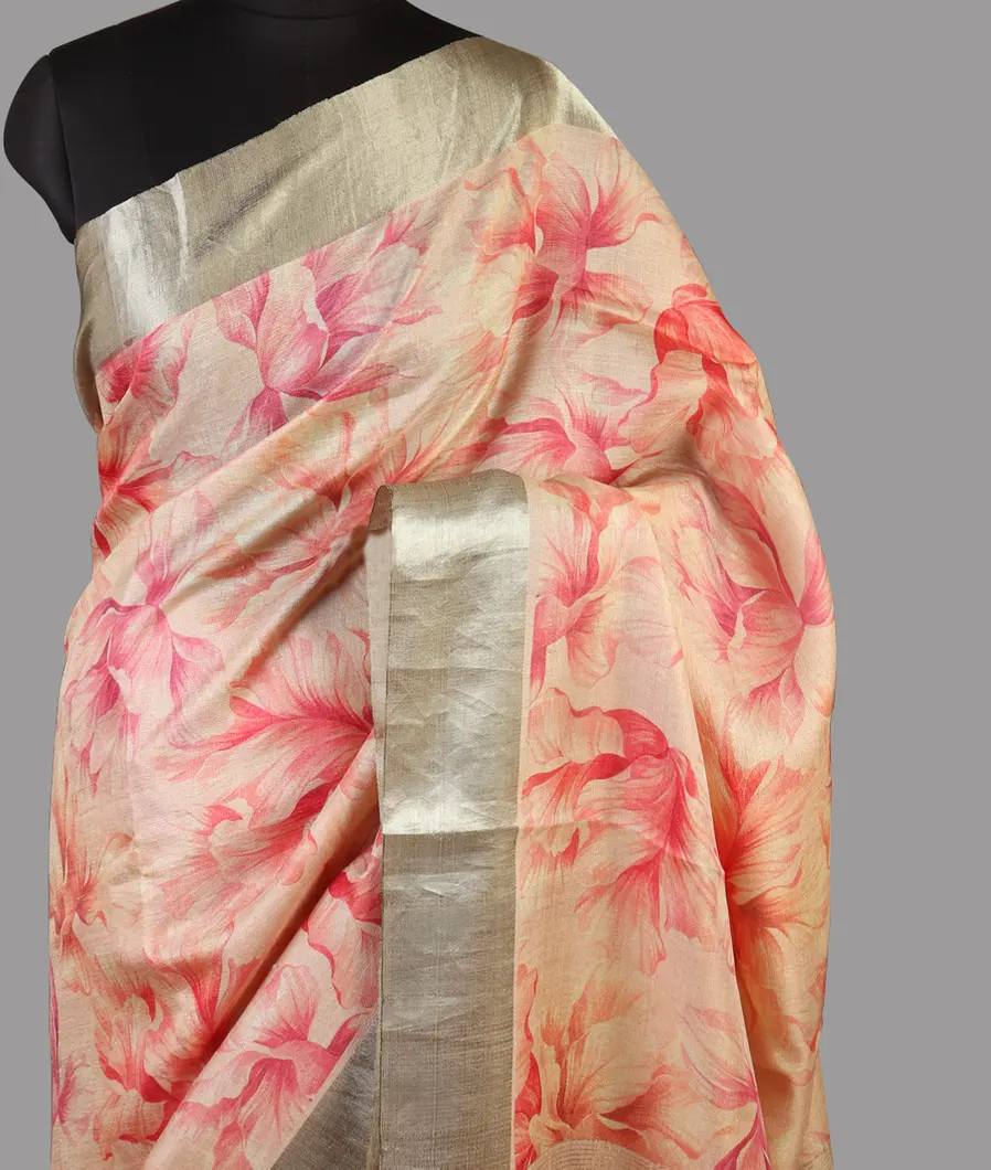 Beige Tussar Printed Saree T473395-image