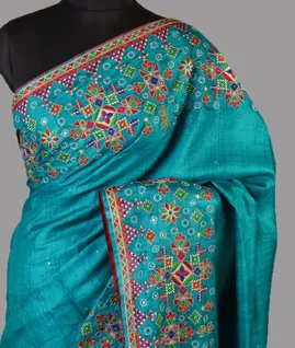 Blue Tussar Embroidery Saree T4738511