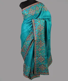 Blue Tussar Embroidery Saree T4738512