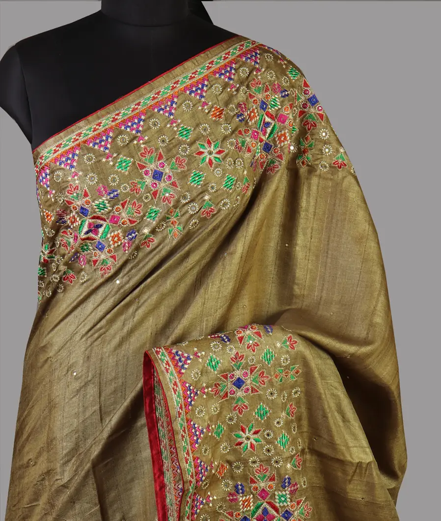 Green Tussar Embroidery Saree T473849-image